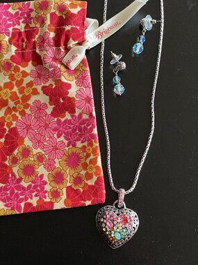 Brighton Multicolor Crystal Heart Necklace + Earrings